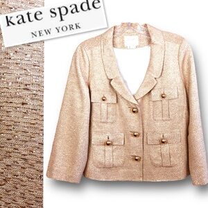 Kate Spade Mallerie 4 Gold Metallic Tweed Cargo-Utility Jacket Blazer Size 8